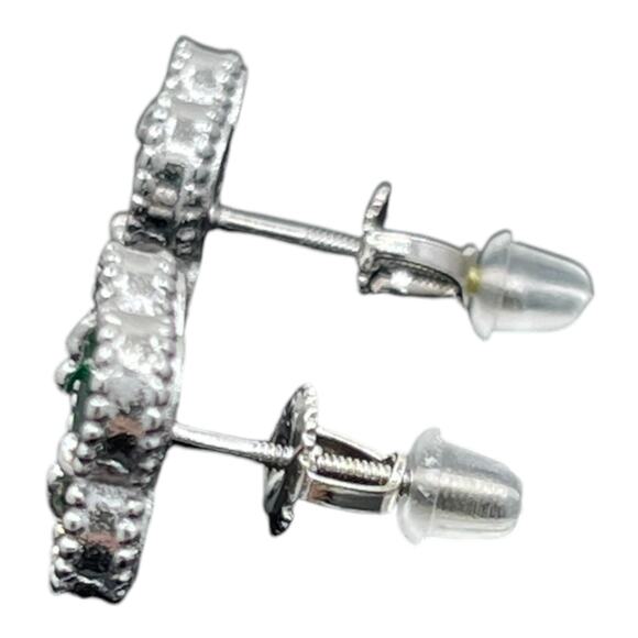 Green Onyx Flower Stud Earrings 925 Sterling Silver Screw Back Posts - Picture 3 of 9